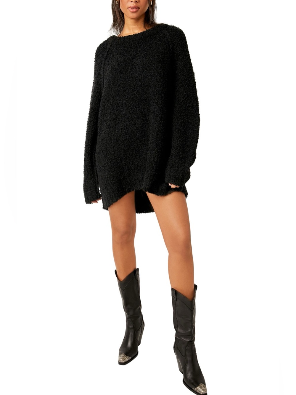 New Free People Black Plush Crewneck Sweater